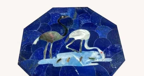 Octagon Lapis Lazuli Coffee Table Unique Design Gemstone Crystal Furniture Decor - Picture 3 of 9