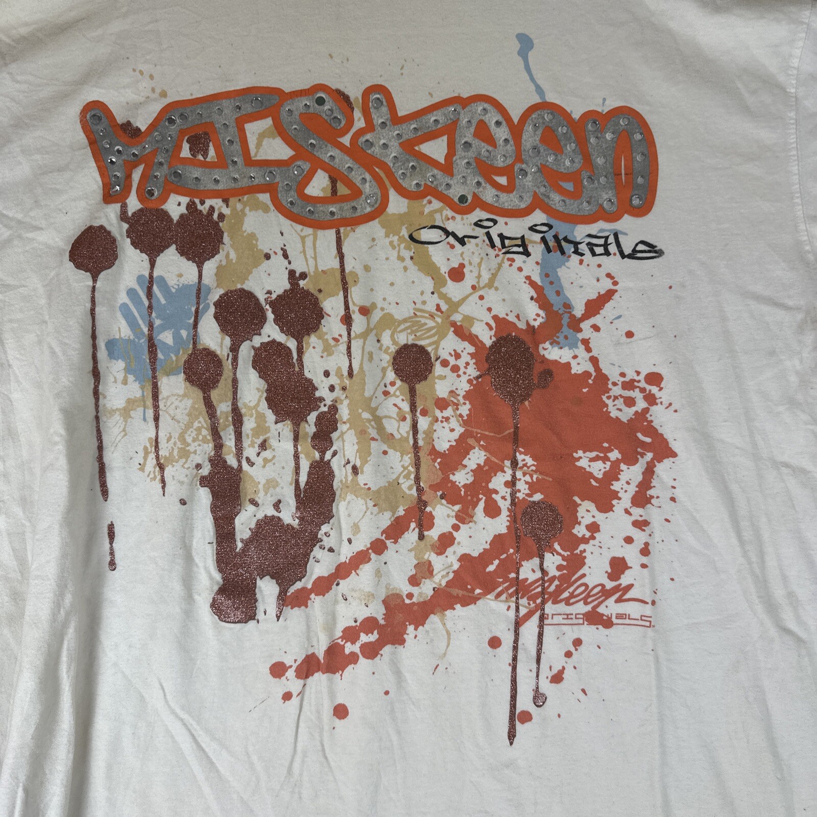 RARE VTG 90s Miskeen Originals T Shirt Mens Size XL Graphic Graffiti Beige image 3