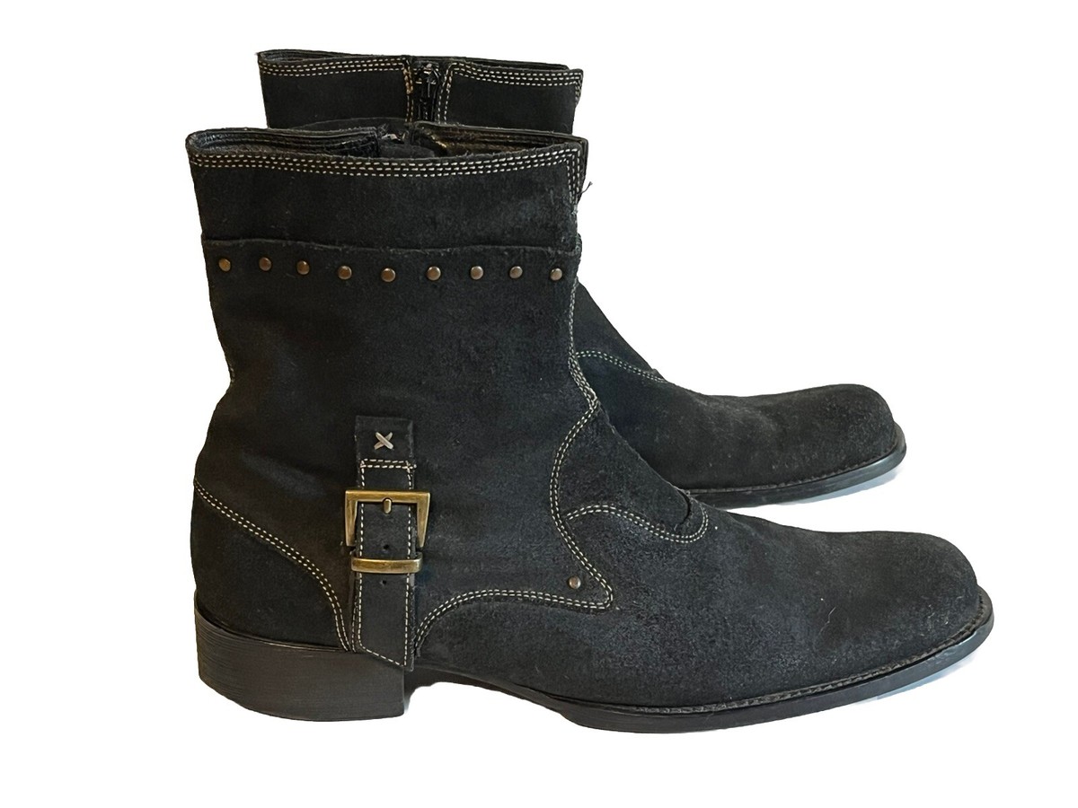Gordon Rush Mens Black Suede Leather Moto Boot Side Zip  display picture 2