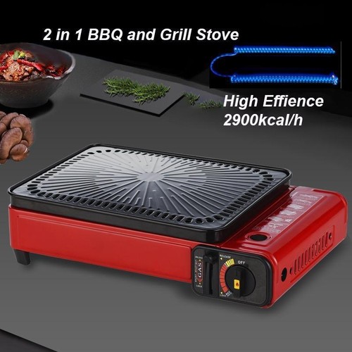 Portable Gas Stove Burner Butane BBQ Camping Gas Cooker With Non Stick Plate Red - Picture 7 of 13