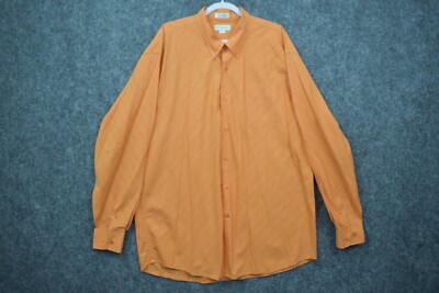 Cutter & Buck Shirt XXL Orange Striped Cotton Button Up Long Sleeve Mens