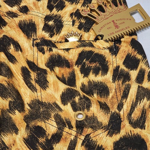 Christian Audigier Graphical Animal Print Beaded Mens Shorts Size 36 - Picture 8 of 12