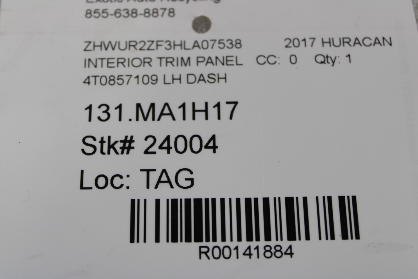 Lamborghini Huracan, LP580, LP610, LH, Lower Console Trim, Used, P/N 4T0857109