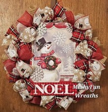 Snowman Noel Snowflake Christmas Winter Deco Mesh Wreath