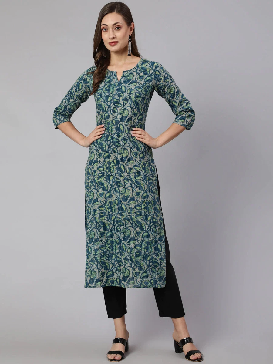 Indian Women Green Blue Pure Cotton Kurta Kurti Top Tunic Pakistani New Dress