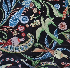 Hand Block Floral Print 100% Cotton Black Fabric Running 5 Yard Indian