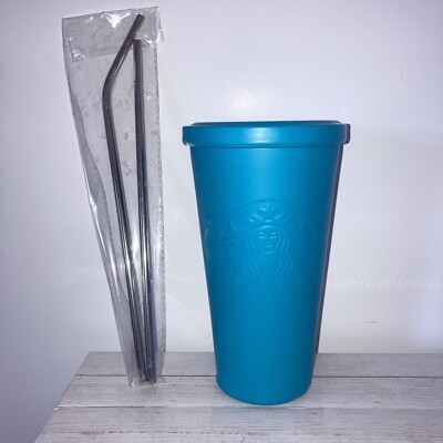 16oz Starbucks Blue, matte, stainless steel tumbler 2016 W/metal Straws |  eBay