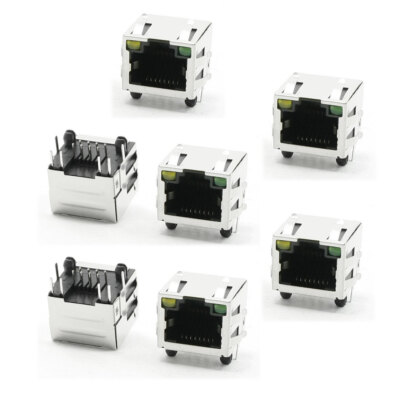 7x RJ45 Netzwerk Ethernet Buchse 8P8C PCB Jack LAN Socket mit LED-Kontrollleucht