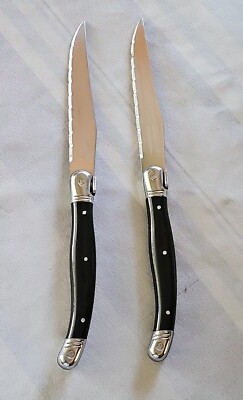 lot of 2Vintage 70s Laguiole Inox France CARVING KNIFE Edge Sharp Bee Symbol 12''