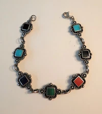 Vintage 1980's BOMA Bracelet 925 Sterling Silver & Gemstones 7.75
