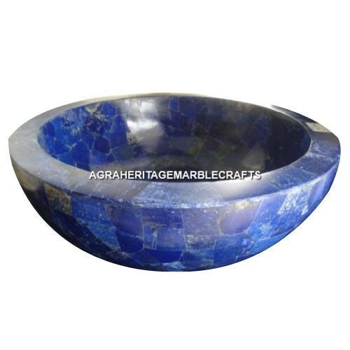 9" Random Marble Fruit Serving Bowl Lapis Lazuli Inlay Stone Decor Gift M318 - Picture 1 of 4