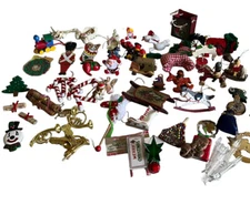 Vintage Lot Christmas Ornaments assortment Miniature Plastic Wood Metal Cloth