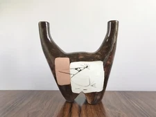 Edmund Ronaky Jaru Pottery Worry Birds Double Neck Vase Mid Century Modern