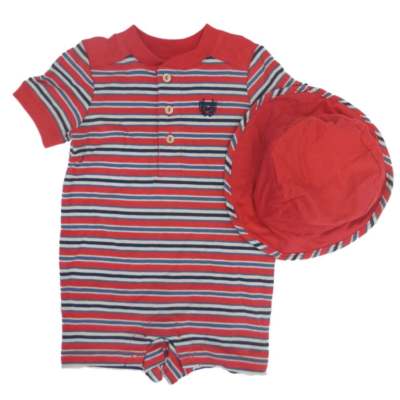 Chaps Infant Boys Red Striped Romper Bucket Hat
