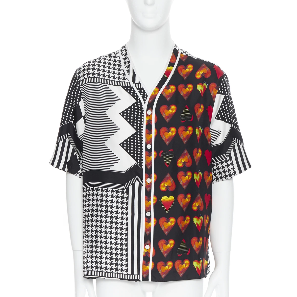 new VERSACE 2019 100% silk Double Love Heart geometric baseball shirt EU40 L
