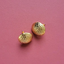 Gold tone earrings hammered pierced large ball retro pre-owned 2cm