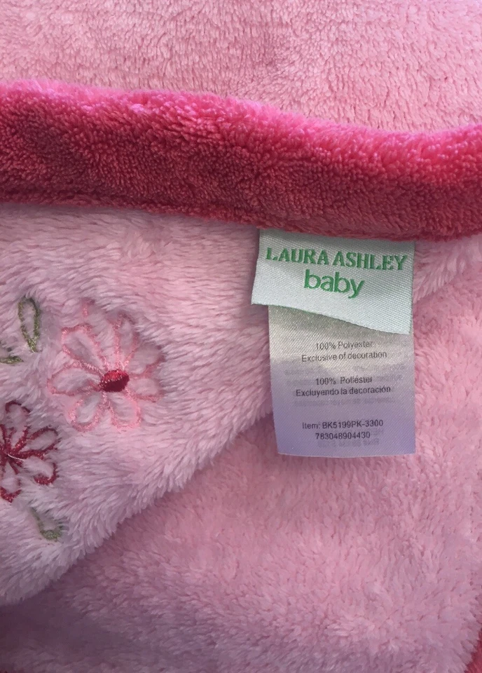 FLAW LAURA ASHLEY Baby BLANKET Pink Hearts Embroidered Flowers - Image 2 of 4