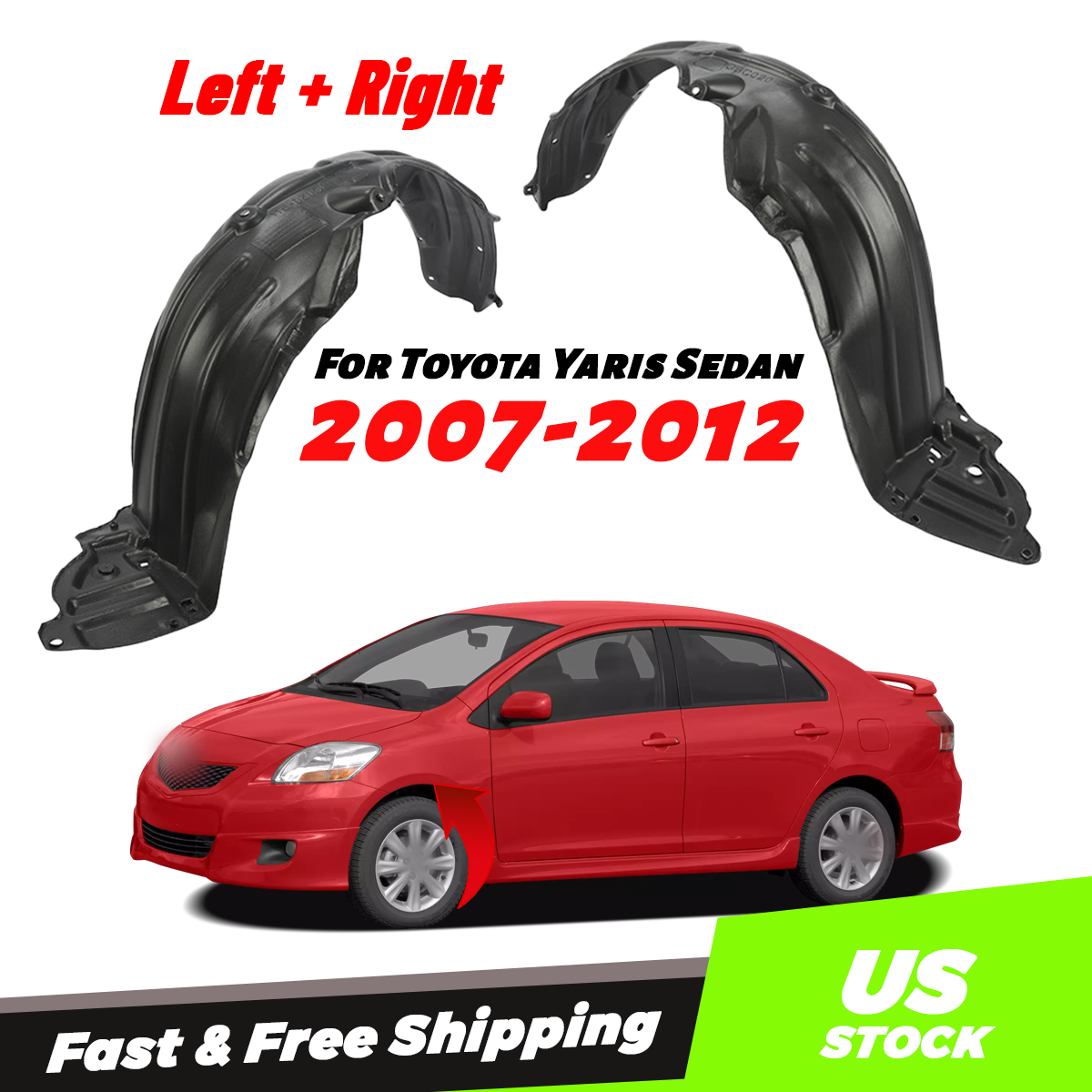 Fender Liner For 2007-2012 Toyota Yaris Front Left & Right TO1250120 TO1251120