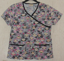 EXCELLENT WOMENS Tafford MONKEYS  POLKA DOTS NOVELTY PRINT SCRUBS TOP SIZE XS