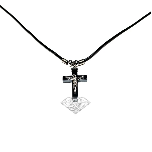 Collar colgante cruz crucifijo hematita Accents Kingdom para hombre Foto 3 de 4