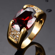 Red Garnet Ring 925 Sterling Silver Gold plated Men's Ring proposal Gift For Him