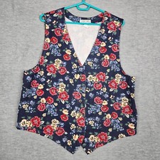 Vintage Cherokee Floral Printed V-neck Button up Vest Size L Made in USA