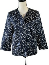 Pendleton Size Petite 12 Blue White Lightweight Silk Blend Open Front Blazer
