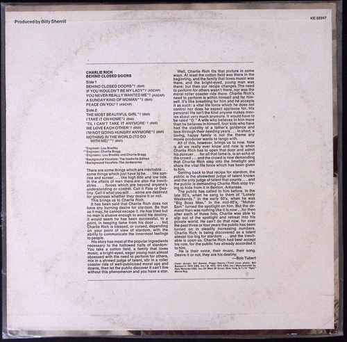 CHARLIE RICH BEHIDE CLOSED DOORS VINYL LP 166-9 - Picture 2 of 4