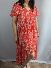 Summer V Neck Dress Women Loose Dresses Floral Seaside Holiday Dress Red