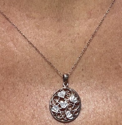Links Of London 925 SS Rose Gold Vermeil 18.75  Necklace/Filigree Cutout Pendant