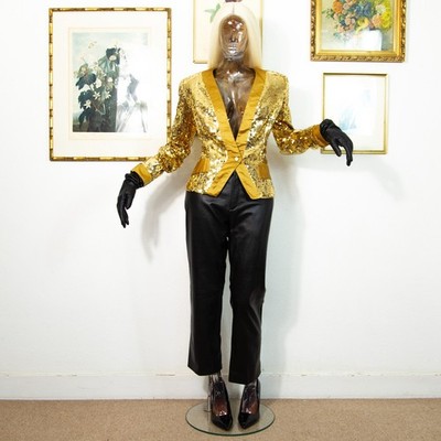Vintage Victor Costa Gold Pailletten Blazer 80er Jahre | Seide Statement Jacke UK 12 M