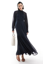 ASOS DESIGN high neck maxi dress with flare hem in navy Size 6