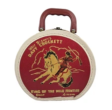 Davy Crockett 1950s Childs Suitcase RED Walt Disney Neevel Flocked Case