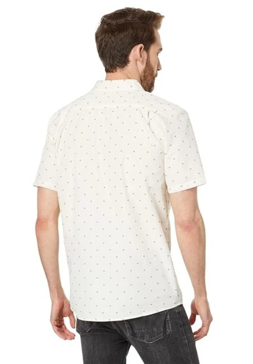 VOLCOM Stonemarcos Short Sleeve Button Down Shirt sz M Medium Beige Of White - Image 4 of 4