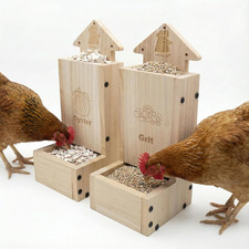 2-Pack Wooden Gravity Chicken Feeder Set   Hanging Oyster Shell  Grit Feeder Co