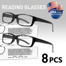 8pcs Black Rect Anti-Glare Presbyopia Reading Glasses 2.50