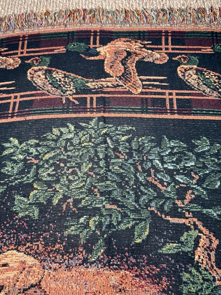 Vintage Hunting Golden Retriever Duck Pheasant Woven Throw Tapestry Lodge Cabin - Image 4 of 4