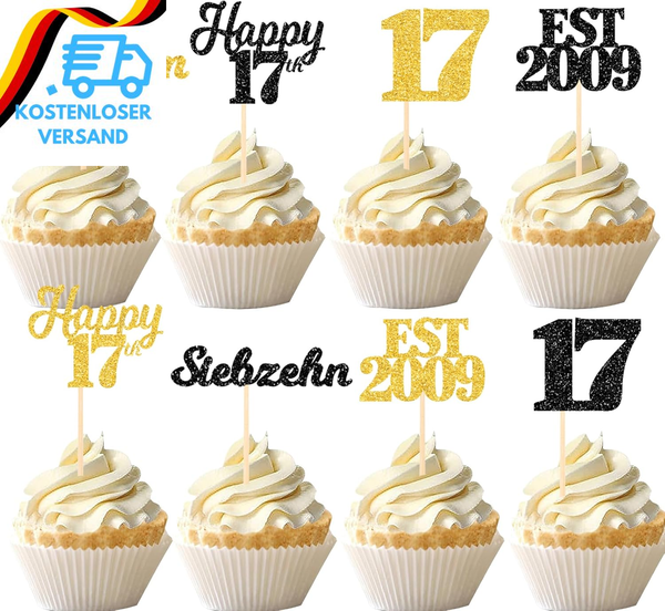 Siebzehn Tortendeko 17 Geburtstag Junge MäDchen,24 StüCk Muffin Deko 17. Geburts-image
