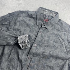 Robert Graham Abstract Long Sleeve Flip Cuff Button Down Shirt Size Medium Gray