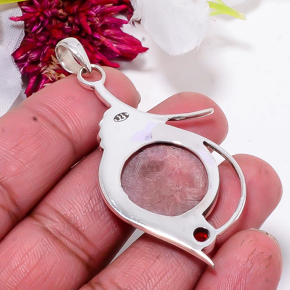 Colgante de plata de ley 925 con manganeso negro en rodonita y granate rojo 2,42" Sku8 Foto 2 de 4