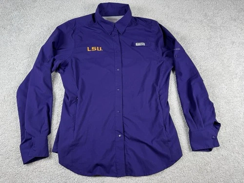 LSU Tigers Columbia PFG Vented Womens Long Sleeve Shirt XS Purple 1/2 Sleeve