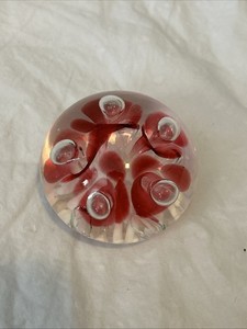 Vintage Joe Rice St. Clair Art Glass Magnum Paperweight Pink Trumpet Flowers