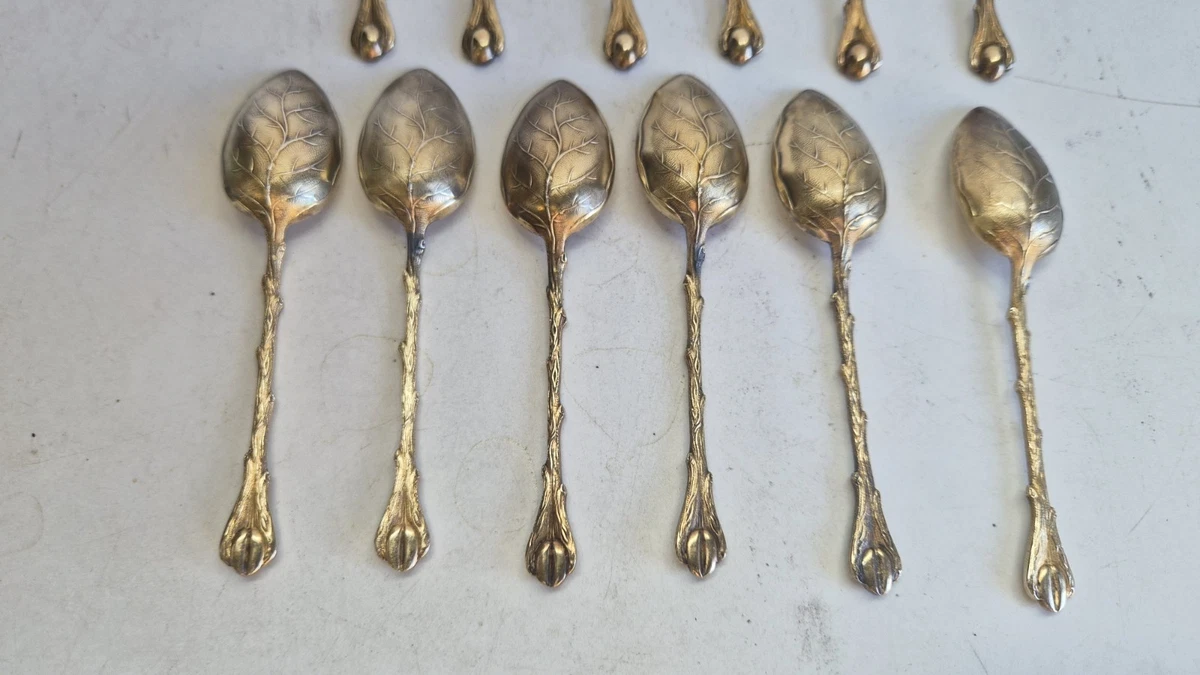 12 cuillères à café DEETJEN en métal argenté Doré modele Grain de Café L 10.5cm
