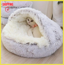 Soft Plush Cat Bed Winter Comforter Semi-Enclosed Nest Warm Pet Bed Supplies