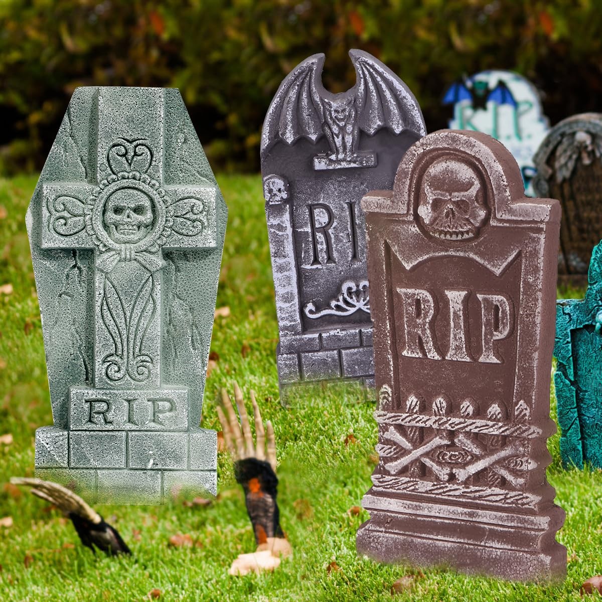17” Halloween Foam RIP Graveyard Tombstones 5 Pack, Halloween ...