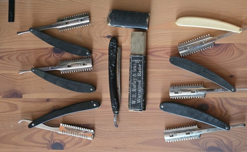 lot of 7 W.H. Morley and urham Barber Straight Raizor vintage 