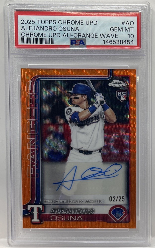 2025 Topps Chrome Update Alejandro Osuna Auto Orange Wave Refractor #2/25 PSA 10