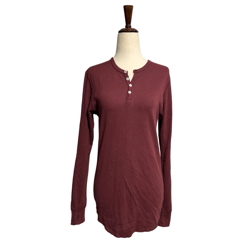 AMERICAN APPAREL Henley Top Térmico Manga Larga Borgoña M ASO Bella Swan Foto 2 de 4