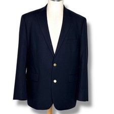 Lands End Mens Navy Wool Blazer Gold Buttons Single Breasted Classic Fit 44 Reg