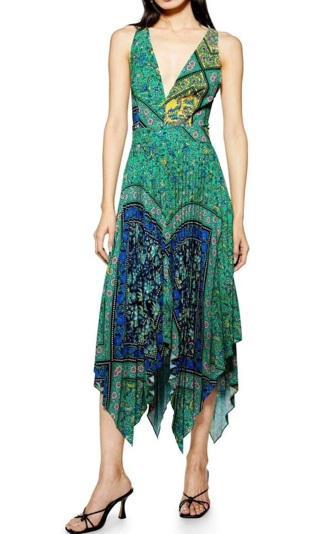 Topshop green store pleated dress
